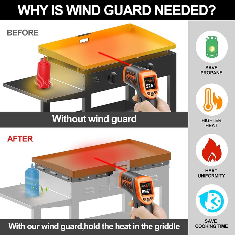 CeOaOtK Upgraded Wind Guards for Blackstone 28 Inch Griddle, Blackstone Griddle Accessories, Magnetic Stainless Steel Wind Screen for Black stone Grill,Protect Flame Hold Heat, Compatible with Hood＆Side Shelf - Image 5